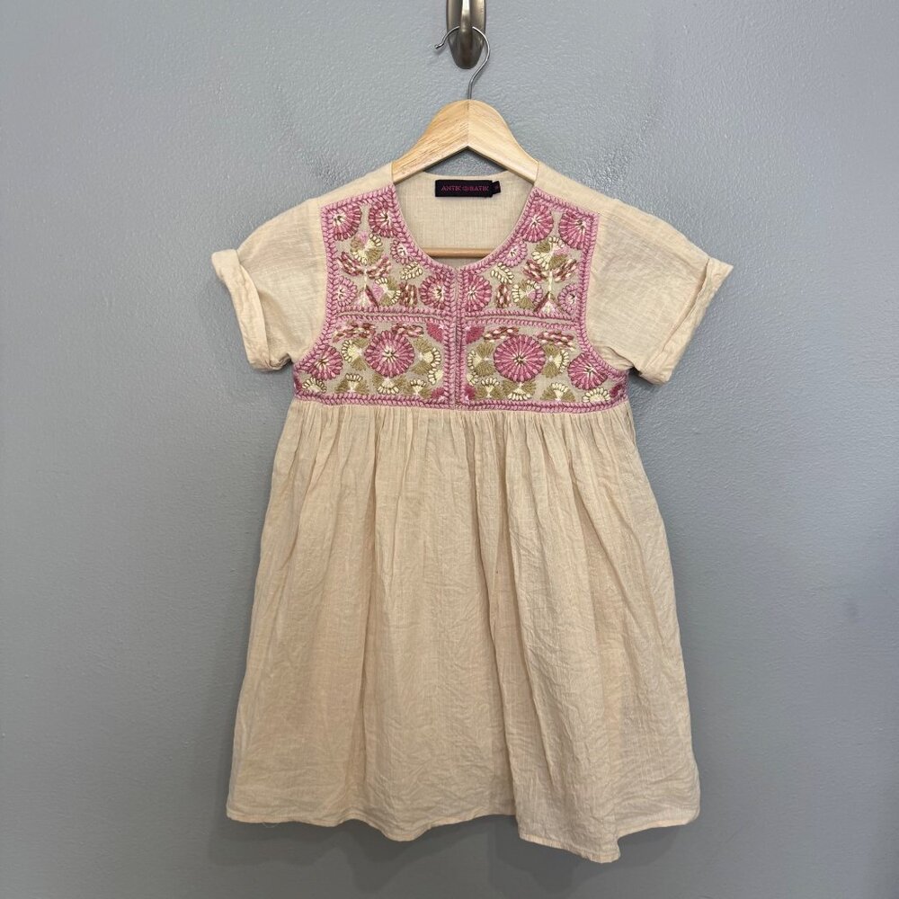 ANTIK BATIK cream & purple embroidered cotton dress size youth 8